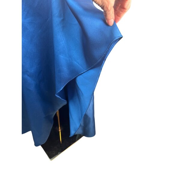 Alfred Sung Classic Blue 4R One-Shoulder Asymmetrical Gown Polyester Formal - Picture 13 of 16